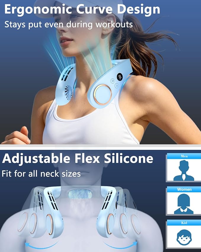 AJGJF Neck Fan Air Conditioner,Whisper Quiet Operation, 5500mAh Battery Powered,5 Speeds, 3 Cooling, LED Display Power & Gear, No Hair Twisting, USB-C Portable Neck AC for Home Office Outside