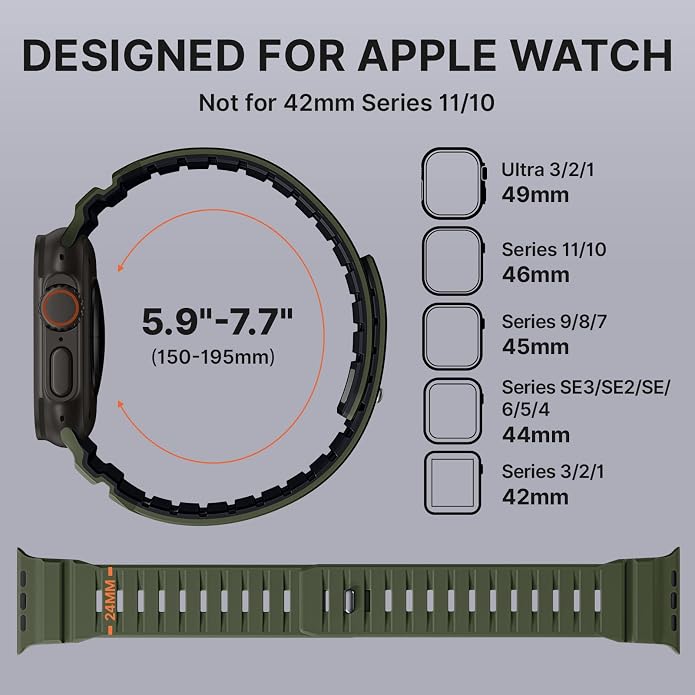 Bandletic Magnetic Watch band Compatible with Apple Watch Bands - Magnet Bands 49mm 46mm 45mm 44mm 42mm Men Women, Rugged Silicone Strap for iWatch Series 11/10/9/8/7/SE3/SE2/SE/6/5/4/3/2/1