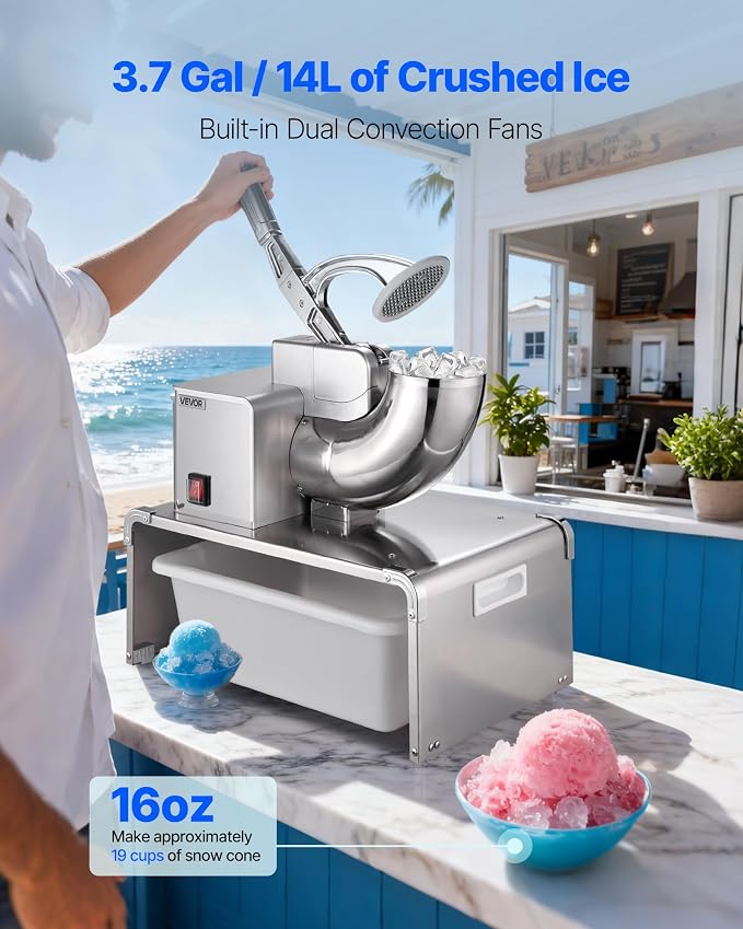 VEVOR Commercial Ice Shaver Machine, 661 LBS/H Electric Ice Crusher with Replaceable Container, 350W Premium Motor, 4 Blades, Shaved Snow Cone Machine Ice Maker for Dessert Shop Bar Party, Silver