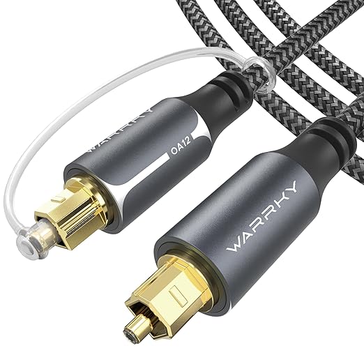 Warrky Optical Audio Cable, 10ft / 3m Optical Cable for Soundbar [Nylon Braided, Slim Metal Case, Gold-Plated Plug], Fiber Optic Audio Cord Compatible with Samsung, Vizio, LG, Bose, Sony, Sonos