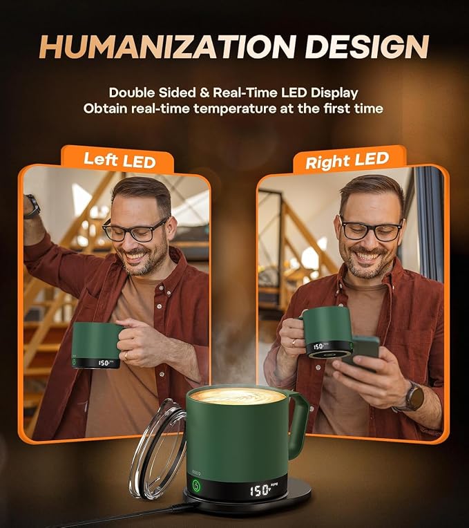 Heated Coffee Mug 14oz, Rechargeable Temperature Control Mug with Lid