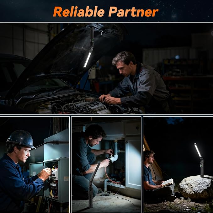 4Pack Magnetic Rechargeable LED Work Light/Flashlight for Mechanics | All Aluminum, 1500 High Lumens, Digital Display, 7 Modes, 360° Rotation, for Car Repairing, Emergency, Gifts for Father