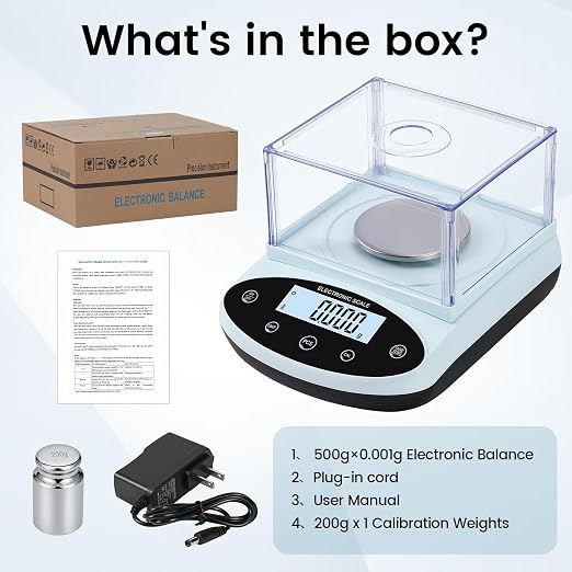 Lab Digital Scale 500g x 0.001g Analytical Balance Scale 0.001g Accuracy Precision Scientific Weighing Scale with Windshield for Laboratory Jewelry Chemistry