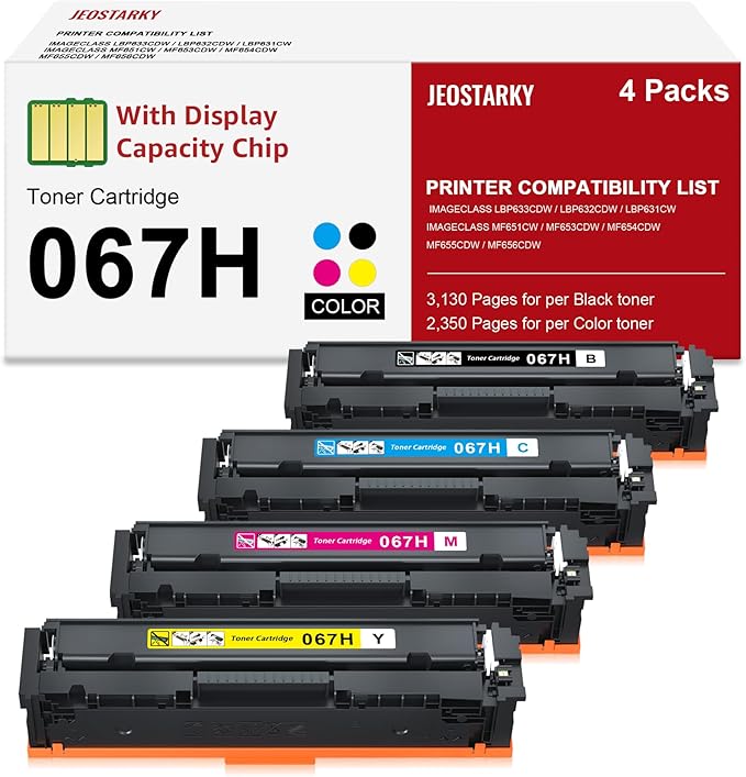 067 067H Toner Cartridge High Yield Compatible for Canon 067 067H Color ImageCLASS LBP632Cdw LBP633Cdw MF653Cdw MF654Cdw MF656Cdw Printer (4 Pack), Black, CT067
