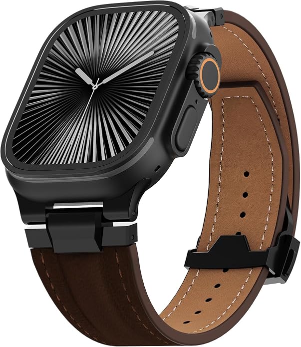 Vintage Genuine Leather Band for Apple Watch Ultra 49mm (2026 Upgrade), Rugged Replacement Strap Compatible with iWatch 46mm 45mm 44mm - for Men Women, Fit Ultra3/2/1, SE 3/2/1, Series11 10/9/8/7/6/5/4