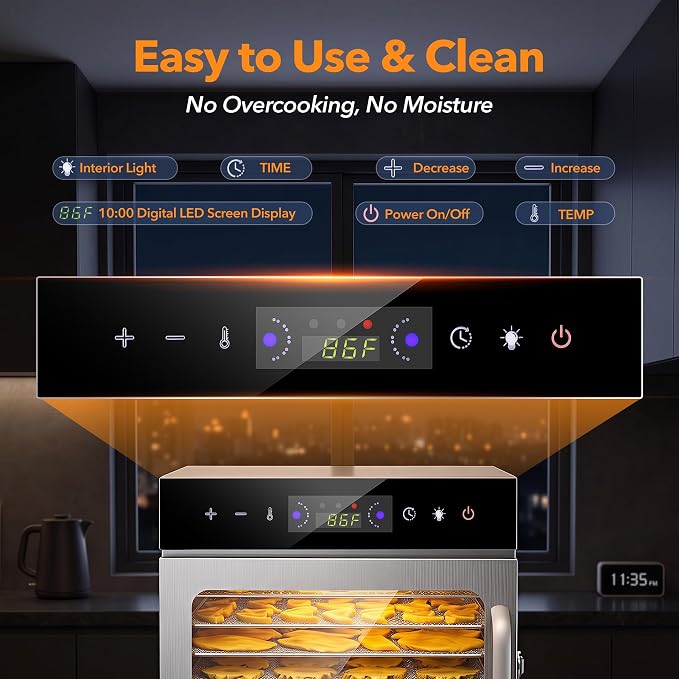Electric Food Dehydrator with 8 Stainless Steel Trays, Household Fruit Dehydrator,Adjustable Temperature up to 167°F, 48-Hour Timer for Jerky, Fruit