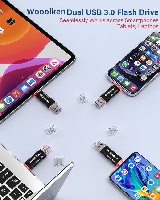 USB C Flash Drive 128GB 2 Pack, Wooolken USB 3.0 Dual Drive Type-C Thumb Drive OTG USB Compatible with iPhone 16/15, Android Smartphone/Tablets/Computers