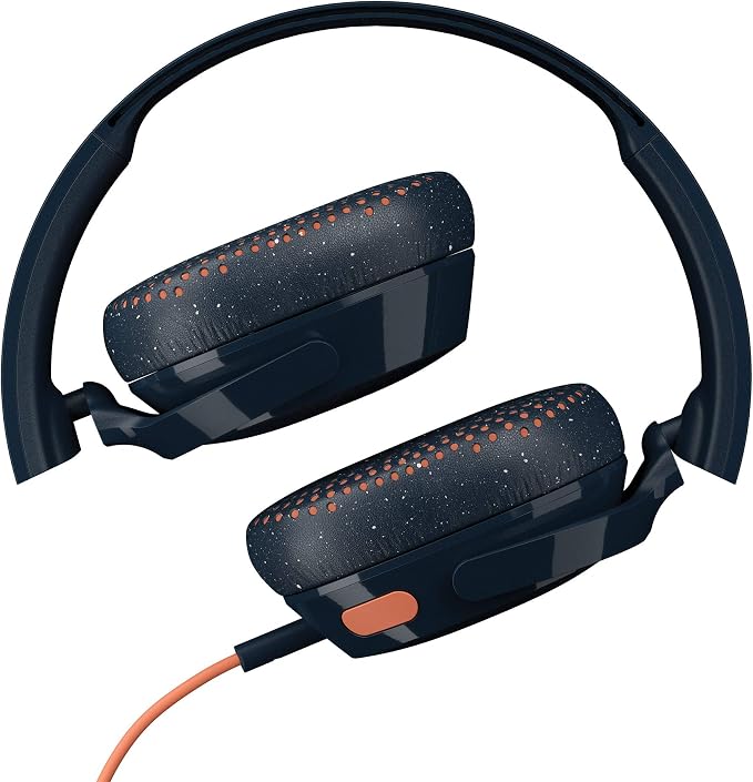 Skullcandy Riff On-Ear Wired Headphones, Convenient for Travel with 3.5mm AUX Plug, Built-in Microphone, Foldable Lightweight Comfortable Design, Durable Headband, Reliable Simplicity - Blue/Sunset