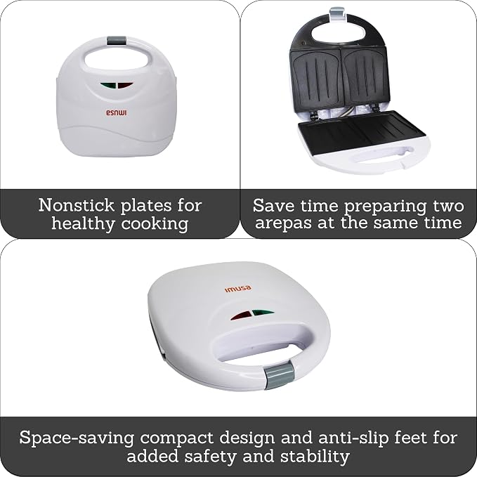 IMUSA 2 Slot Electric Sandwich Maker White Nonstick Press for Grilled Sandwiches and Quick Snacks