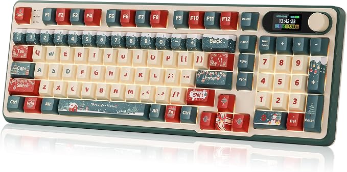 RK ROYAL KLUDGE S98 Mechanical Keyboard w/Smart Display & Knob, Top Mount 96% RGB Wireless Gaming Keyboard BT/2.4G/USB-C, Hot Swappable, Software Support, Creamy Sound, 98 Keys Winter Beige