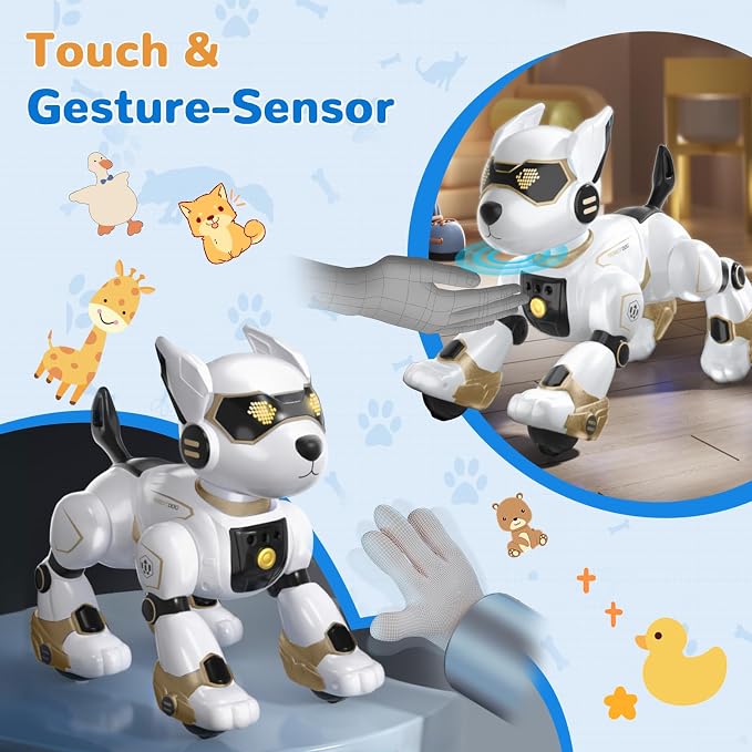 okk Robot Dog for Kids, Remote Control Dog and Touch Voice Interactive, Programmable Robot with lmitation Show, Sing Dance Electronic Pet, Smart Gesture Sensing Puppy Gift for Boys Girls