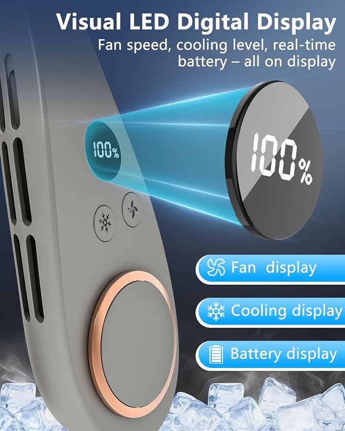 Neck Fan with Cooling Plate,5500mAh Rechargeable, 5 Speeds & 3 Temp Modes (77/68/59°F),1S Cooling Down,USB-C Quick Charge, 24H Max Runtime, Hanging Fans for Office, Outside Workers, Blue Collar Men