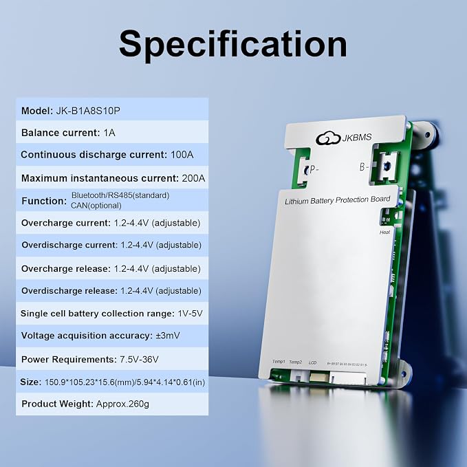 JKBMS Smart BMS 3S-8S 100A 1A Active Balancer JK-B1A8S10P | JK BMS for LiFePO4 Li-ion LTO batteries with Bluetooth RS485 and multi protection system