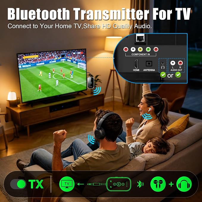 Ultra Bluetooth 5.4 Transmitter Receiver with CNC Metal & Glass – Airplane Bluetooth Adapter with Qualcomm aptX LL/HD, Works with 2 AirPods & Headphones, Wireless Audio Transmitter for Travel/TV/Gym