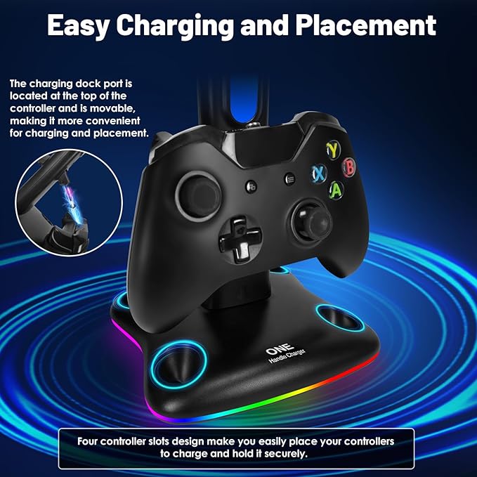 Controller Charger with RGB Headphone Stand & 2X6660mWh Battery Packs for Xbox Series X/S/One/One S/X, XSX Controller Charger Station, Headset and Controllers Stand Holder