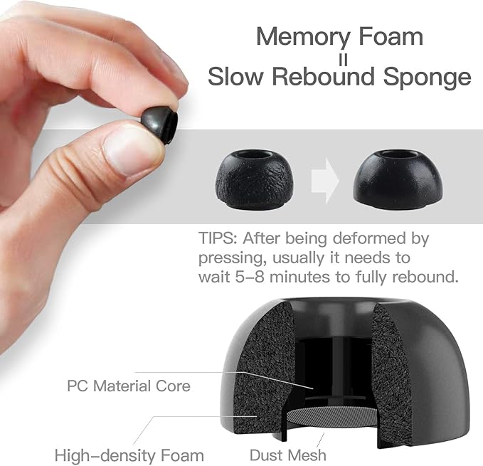 PZOZ 3 Pairs Replacement Ear Tips Compatible with Apple AirPods Pro & Pro 2nd (2022), Memory Foam Reducing Noise in-Ear Eartips Accessories (Fit in The Charging Case) (S/M/L, Black)