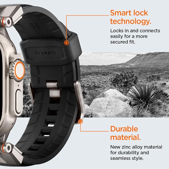 Spigen DuraPro Armor Durable Metal Connector Strap Designed for Apple Watch Band Compatible with Ultra 2/1 49mm, Series 10 46mm, 9/8/7 45mm, SE2/SE/6/5/4 44mm, 3/2/1 42mm