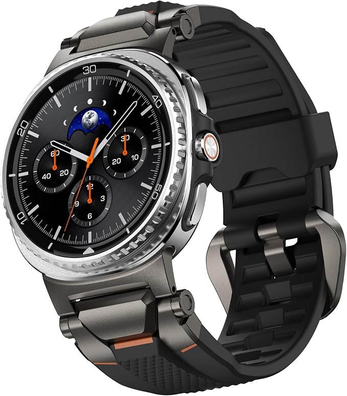 ULTIMAL Rugged TPU Sport Band ONLY for Samsung Galaxy Watch 8 Classic & Galaxy Watch 8 (40/44/46mm), Replacement Strap with Secure Connector, Waterproof Sweat-Resistant, Fit 6.2”-8.9”(Black+Grey)