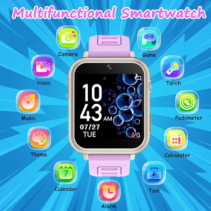 Wiszodet Smart Watch for Kids Toys for Girls Ages 4-12 Years Old, Kids Smart Watch Girls Toys with 24 Puzzle Games HD Touch Screen Camera Alarm Clock Birthday Gift for 6 7 8 9 Year Old Girl