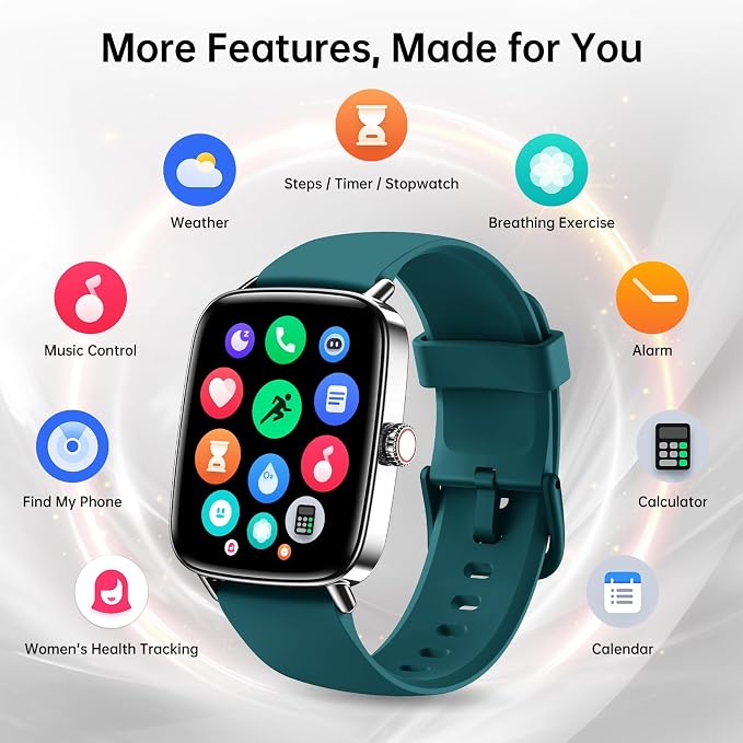 Tensky Smart Watch for Women, 1.85" HD AMOLED Fitness Tracker (Answer/Call) with 24/7 Heart Rate/Sleep/SpO2 Monitor for iPhone & Android, 120+ Sports Modes Smartwatch with IP68 Waterproof, 2 Bands