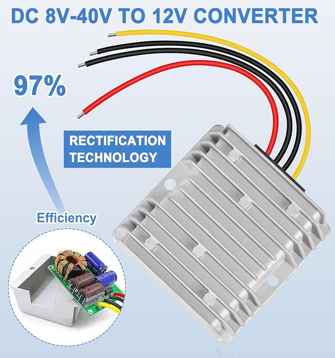 DC 8-40V to 12V Converter 6A 72W Step Down Converter Voltage Reducer IP68 Waterproof Transformer for Golf Cart Truck Boat Vehicle