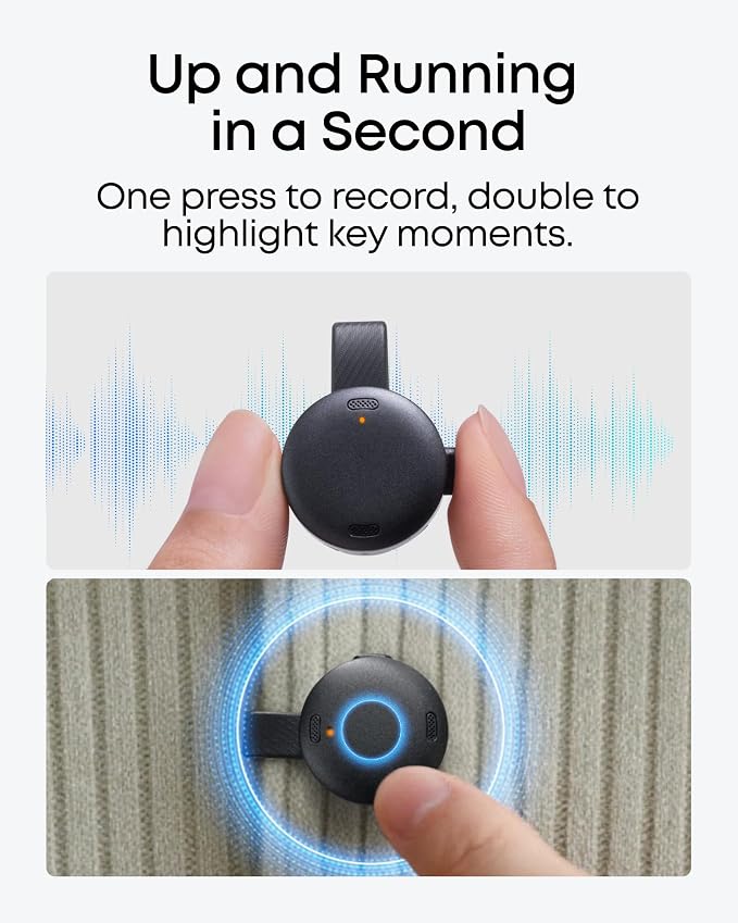soundcore Work AI Voice Recorder by Anker, Wearable Note Taker for Meetings, Transcribe and Summarize, MFi Certified, 64GB, 150+ Languages, USB-C Charging