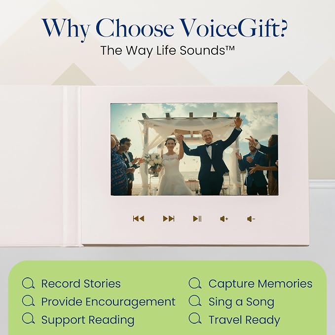 VoiceGift Video Book 7" HD IPS Screen Wedding Video Book Digital & Video Album Book with Sound, 8GB Storage, USB Rechargeable Keepsake for Special Gifts & Memorials
