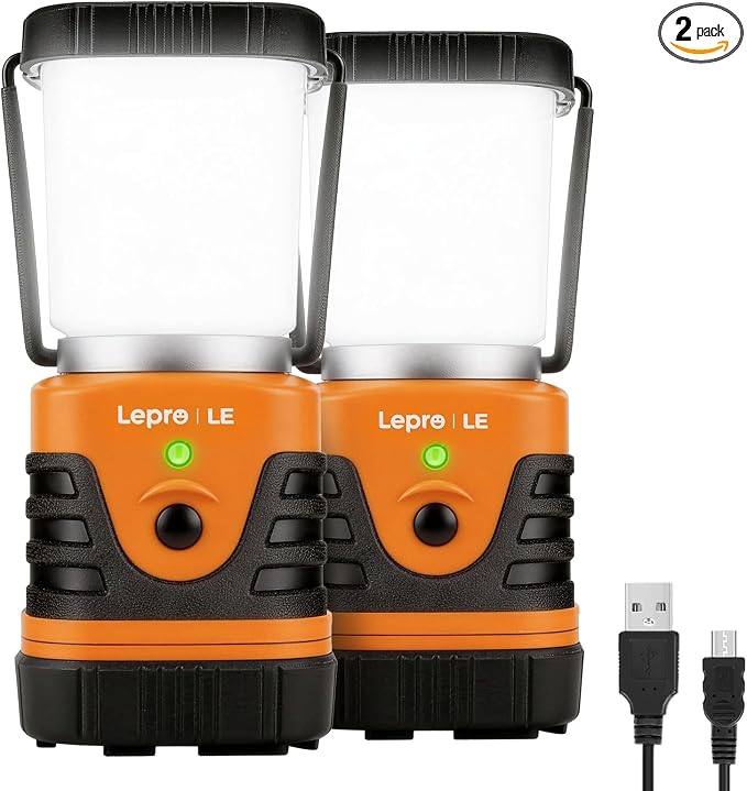 Lepro 1000LM LED Camping Lantern Rechargeable, 4400mAh Orange Tent Light with 4 Light Modes, Waterproof Lantern Flashlight for Hurricane Emergency, Camping Essentials, USB Cable Included
