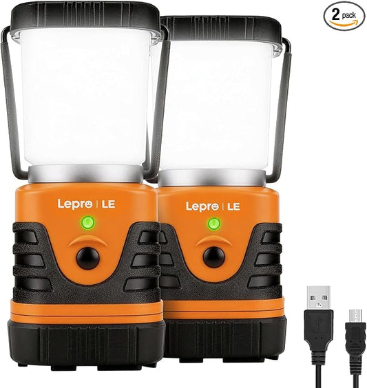 Lepro 1000LM LED Camping Lantern Rechargeable, 4400mAh Orange Tent Light with 4 Light Modes, Waterproof Lantern Flashlight for Hurricane Emergency, Camping Essentials, USB Cable Included