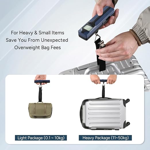 Battery-Free Luggage Scale – No Batteries Needed, Portable Digital Hanging Suitcase Weight Scale for Air Travel & Checked Bags, 110lb/50kg, LCD Display, Compact Travel Accessory