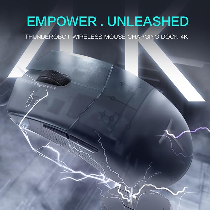 Thunderobot ML903 Wireless Gaming Mouse with RGB Charging Dock, 26K DPI, 650 IPS, 65g Ultra-Lightweight, Tri-Mode Connectivity, 70Hrs+ Battery, Ergonomic, 4K Polling Rate with Magnetic Dock