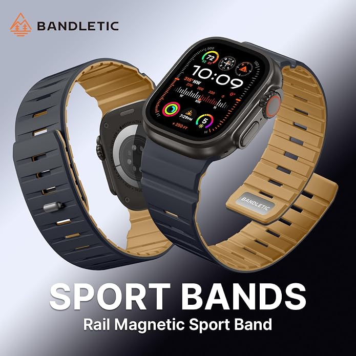 Bandletic Magnetic Watch band Compatible with Apple Watch Bands - Magnet Bands 49mm 46mm 45mm 44mm 42mm Men Women, Rugged Silicone Strap for iWatch Series 11/10/9/8/7/SE3/SE2/SE/6/5/4/3/2/1