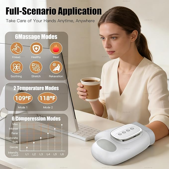 Hand Massager with Heat and Compression, Electric Hand Massager for Arthritis and Carpal Tunnel Relief, 3 Modes 3 Heat Levels 5 Compression Settings Hand Massage, Fathers Day Gift