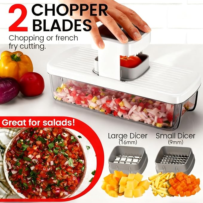 Vegetable Chopper Mandoline Slicer 8-in-1 with Container, 8 Blades for Onion, Veggie & Fruit, Easy Food Slicer Dicer Cutter, Kitchen Gadgets & Essentials