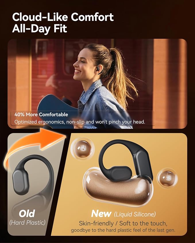 Gen 2 Open Ear Headphones - True Bone Conduction Wireless Earphones, Bluetooth 6.0, Tuned for Audio, Fit for Running, Yoga, Up to 60H Playtime with Case, IP68