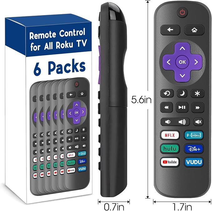 6 Pack Replacement Remote Control for Roku TV, Compatible with All Onn Roku/Hisense Roku/Sharp Roku/Philips Roku/TCL Roku Smart TVs(Not for Roku Stick, Box or Speaker)