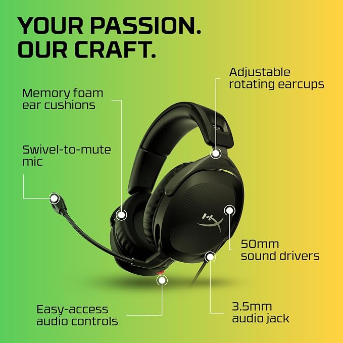 HyperX Cloud Stinger 2 – Gaming Headset, DTS Headphone:X Spatial Audio, Lightweight Over-Ear Headset with mic, Swivel-to-Mute Function, 50mm Drivers, PC Compatible, Black
