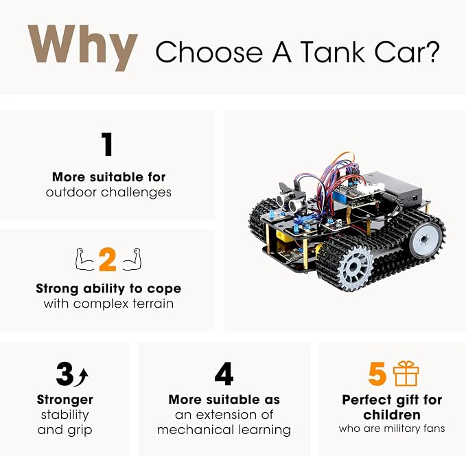 Robotics Kit for Kids Ages 8–12, Smart Robot Tank Car Compatible with Arduino & Scratch & Python, STEM Toys for Boys Ages 8–12, App & Remote Control, Birthday Coding Gift for Boys, Girls and Adults