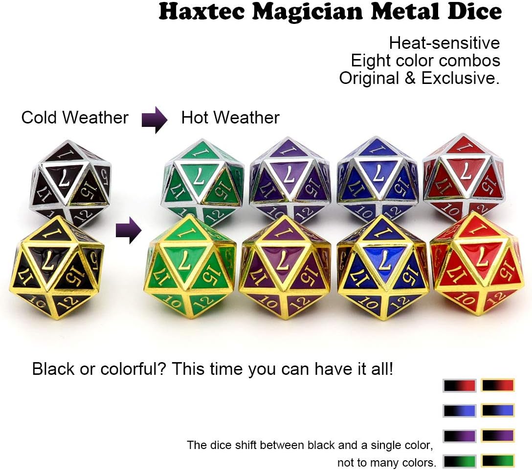 Haxtec Temperature Color Chaning Metal DND Dice Set Gold Blue Polyhedral D&D Dice Compatible with Dungeons and Dragons RPG-Gold Black Blue Shift