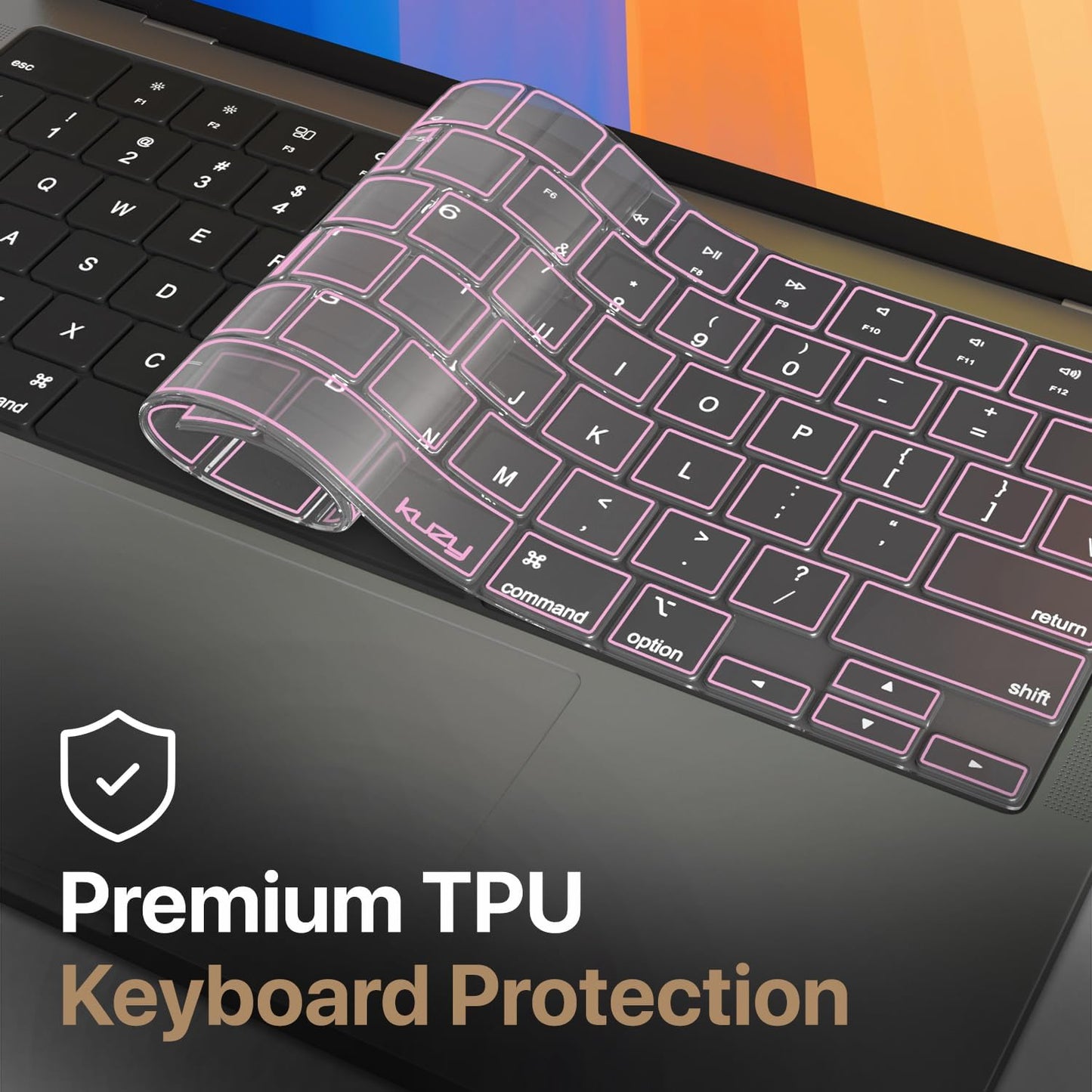 Kuzy Pink Premium MacBook Pro 14 inch Keyboard Cover M4 16" 2025 2024 2023 M3 M2 M1 Pro Max - MacBook Air 13 inch Keyboard Cover 15" M4 - A3240 A3241 A3401 A3403 A3114 A3113 - US Layout TPU, Pink