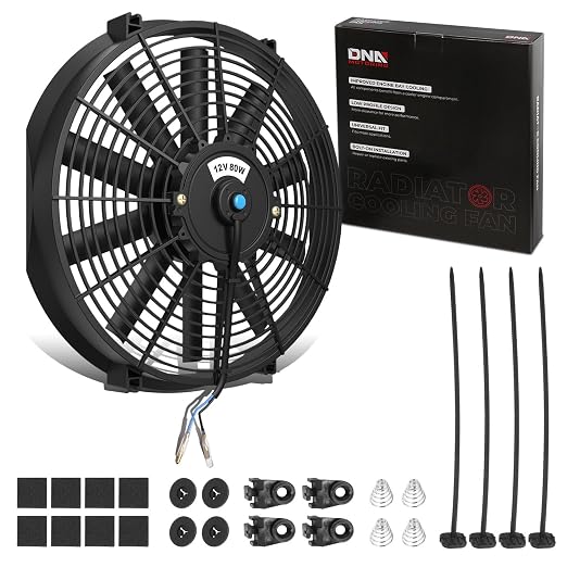 DNA Motoring 14 Inch High Performace Electric Cooling Slim Radiator Fan with Mount Kit, Black, RAF-14+FMK