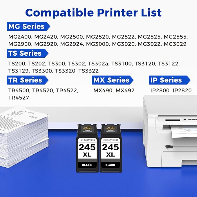 MEGAIN 245XL Compatible Ink Cartridges Replacement for Cannon PG245 245 XL PG245 XL for Canon PIXMA MG2525 MG3022 MX490 TS202 TS3322 TR4520 TS302 TR4527 Printer Ink Cartridge (2 Black Combo, 2 Pack)