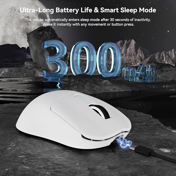MAMBASNAKE M3 Wireless Gaming Mouse, 40K DPI, 39g Lightweight Gaming Mouse,PAW3395PRO Optical Sensor,Tri-Mode BT5.1/2.4G/USB-C PC Game Mice,Programmable Buttons,300mAh Battery for PC/Laptop/Mac(White)