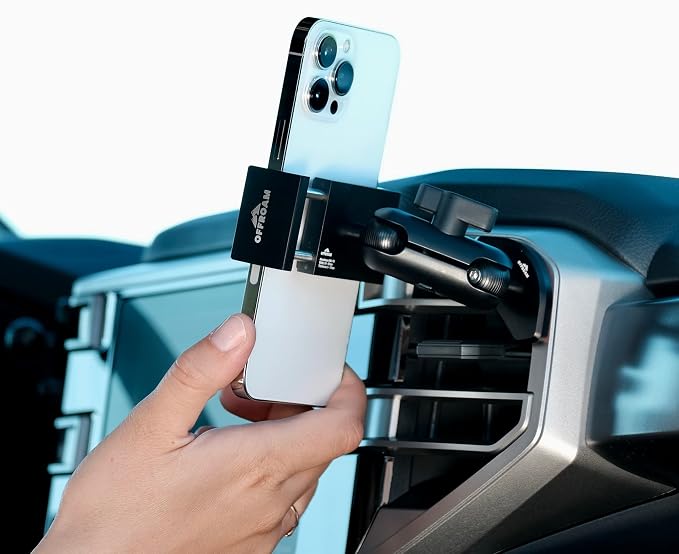 Offroam Phone Mount Made for Toyota Tundra 2022-2026 | Sequoia 2023-2026, CNC-Machined Aluminium, Universal Spring Loaded Holder, 360-Degree Swivel, One-Hand Operation