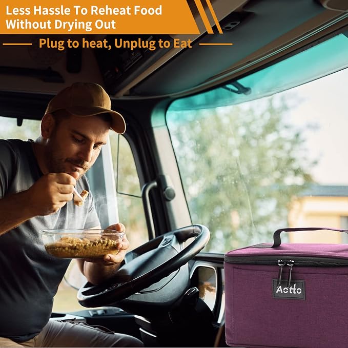 Aotto Heated Lunch Box Food Warmer - 12V/24V 2-in-1 Car Food Warmer with Vehicle Plug - Mini Portable Electric Lunch Box Heater for Men and Women - Reheat & Keep Meals Warm On the Go - Dark Purple