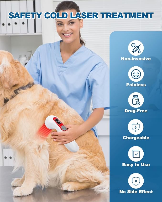 LLLT Cold Laser Therapy Device with Protective Cover, 5 * 808nm & 10 * 650nm Human/Vet Handheld Infrared Red Light Therapy, Pet Dogs Treatment Device for Muscle Pain Relief & Improve Healing(White)