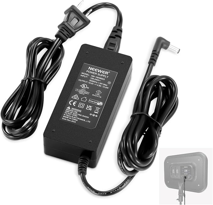 NEEWER 15V 4.8A 72W Power Supply with 5.5mmx2.5mm Male DC Cord, 100-240V AC to DC Power Adapter for Ring Light RL18, LED Video Light NL660 GL1 RGB168 RGB1200 and More (US Plug)
