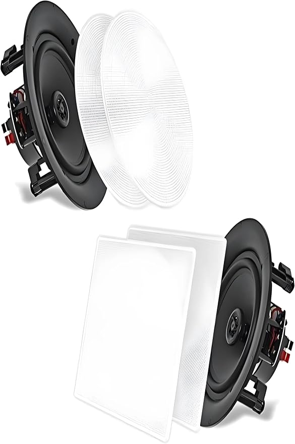Pyle 6.5” 2-Way Midbass Speakers - Pair of In-Wall/In-Ceiling Woofer Speaker System 1/2'' High Compliance Polymer Tweeter Flush Mount Design w/ 60Hz - 20kHz Frequency Response 200 Watts Peak - PDIC66