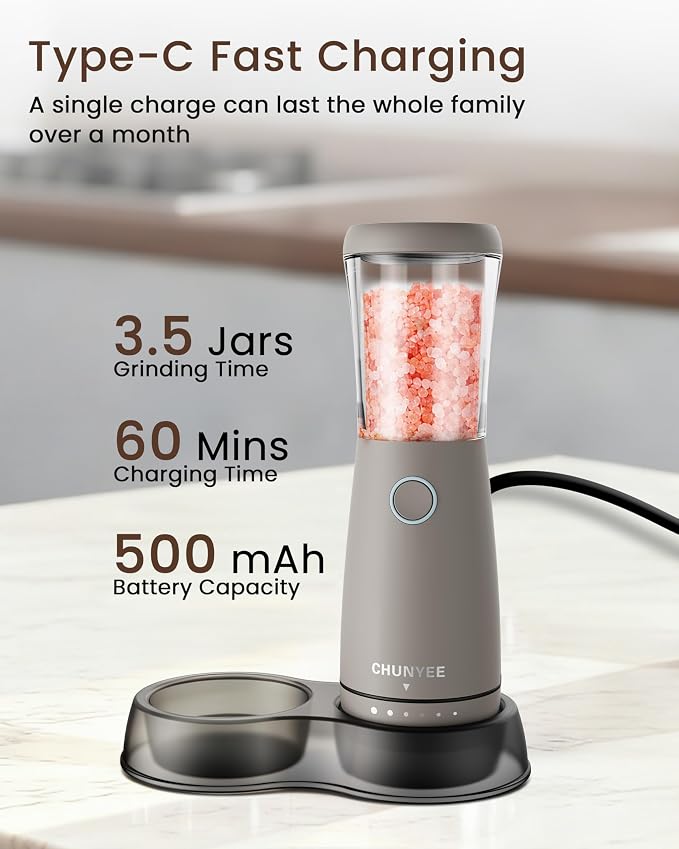 Electric Salt and Pepper Grinder Set - Automatic Stainless Steel Rechargeable Salt and Pepper Grinder Set with Storage Base, Large Capacity, LED Light & Adjustable Coarseness, Ideal Kitchen Gadget