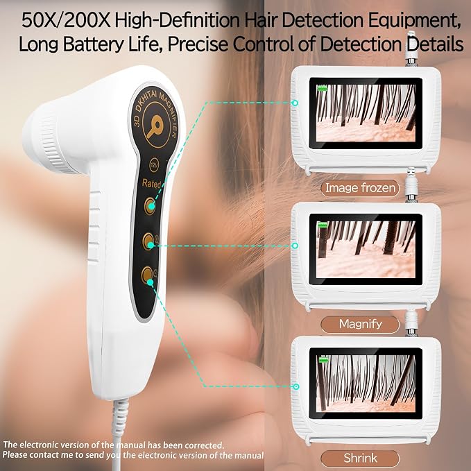 Skin Hair Analyzer, Professional Digital Scalp Analysis Machine with 50x/200x Lenses, Microscope Scanner for Skin Detector, Rechargeable, 5 Inch High-Definition Lcd Display